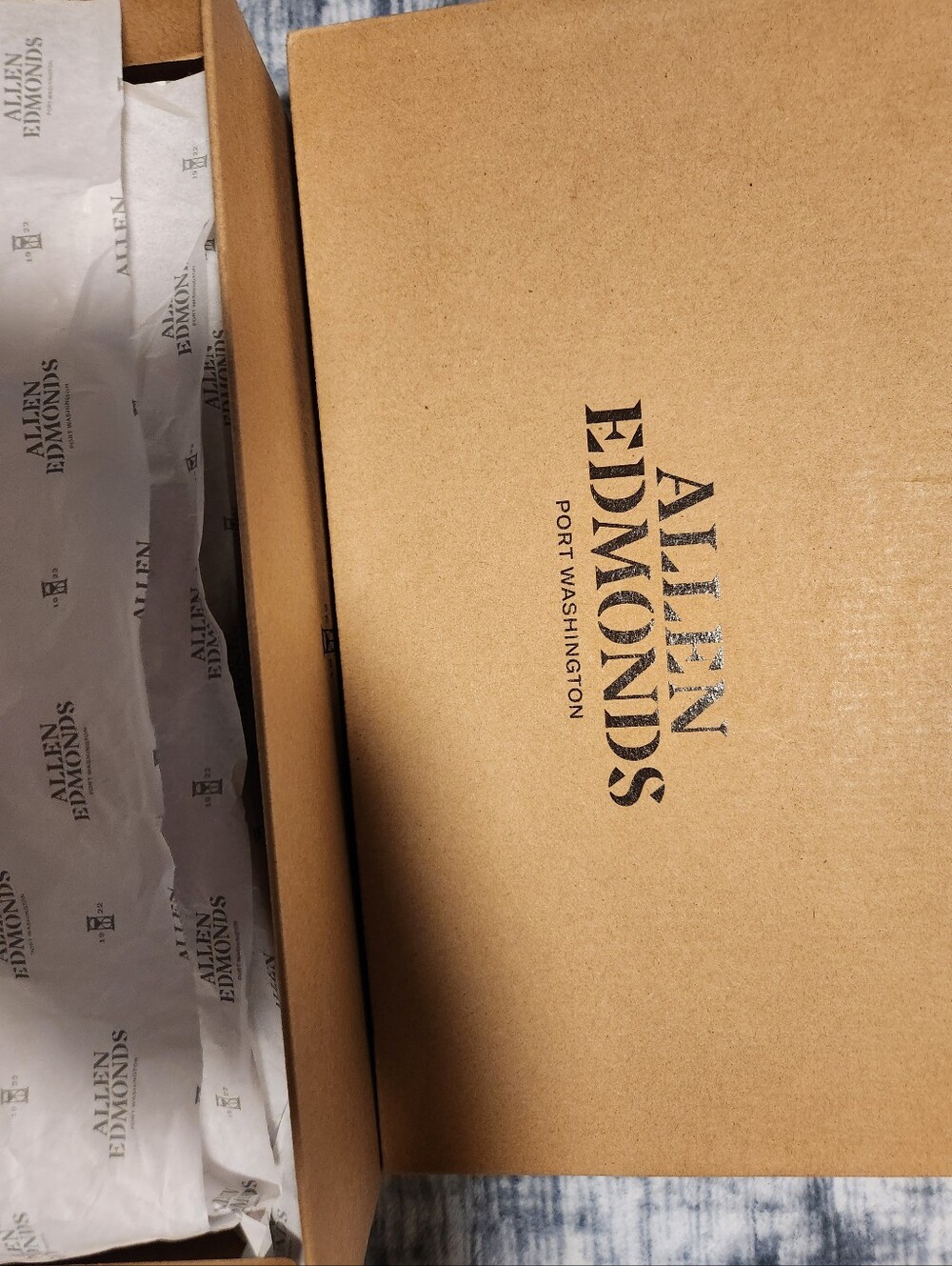 Allen Edmonds Kraft Brown Shoe Box with Branded Tissue